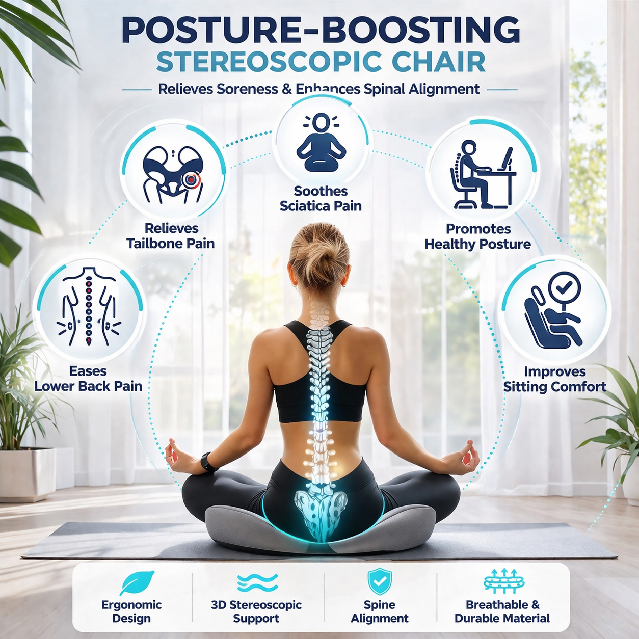 Sciatica Relief Cushion for Tailbone, Hip & Lower Back Support