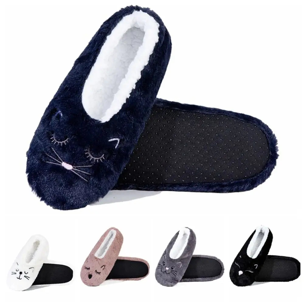 Cozy Anti-Slip Slipper Socks Women Cartoon Cat Soft Fleece Floor Socks Indoor Shoes Warm Winter Plush Socks Bedroom