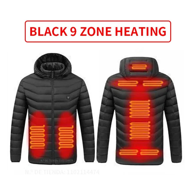 USB Rechargeable Heated Jacket Cotton Hooded Jacket Electric Heated Warm Jacket Outdoor Camping Hiking