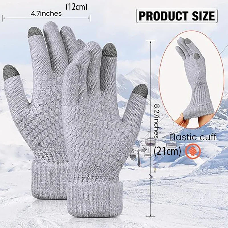 Women Men Warm Winter Touch Screen Gloves Stretch Classical Knit Mittens Wool Full Finger Outdoor Cycling Driving Glove