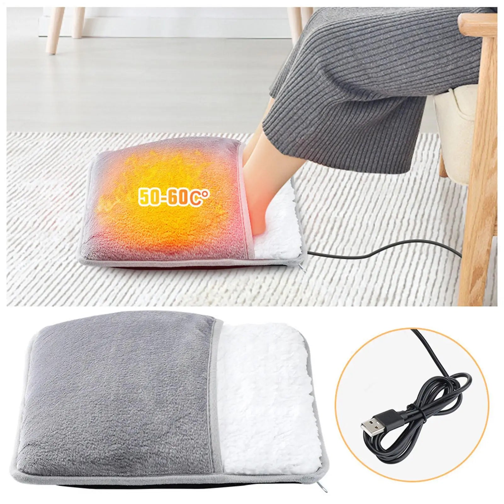 Foot Warmer USB Foot Heater Electric Foot Heating Pad Fast Heating Soft Plush Electric Foot Warmer for Home Heated Feet Warmer