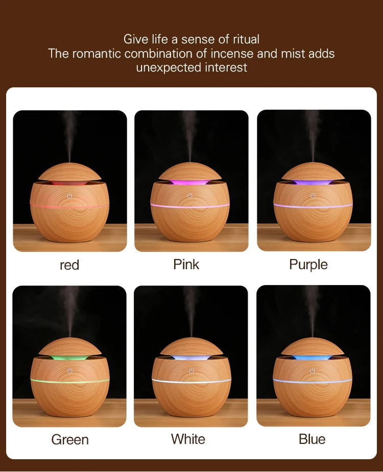 Home Wood Grain Air Humidifier Purifier Aroma Diffuser USB Ultrasonic Cool Mist Sprayer Essential Oil Fragrance