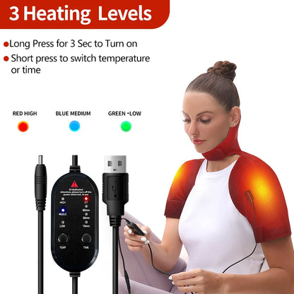 Heated Shoulder Back Massager 3 Massage Heating Functions Fits Shoulders Neck Back Relieves Cervical Soreness Muscle Strains