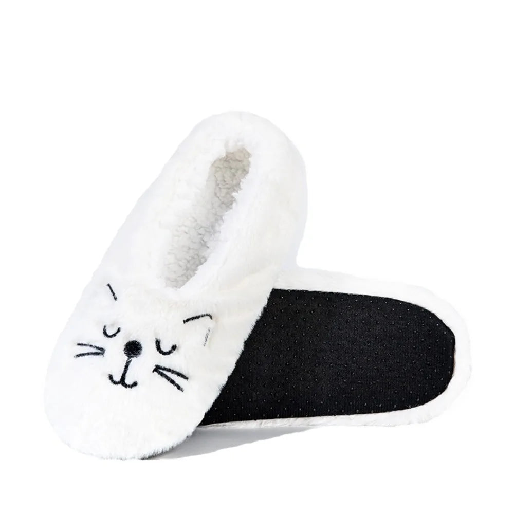 Cozy Anti-Slip Slipper Socks Women Cartoon Cat Soft Fleece Floor Socks Indoor Shoes Warm Winter Plush Socks Bedroom