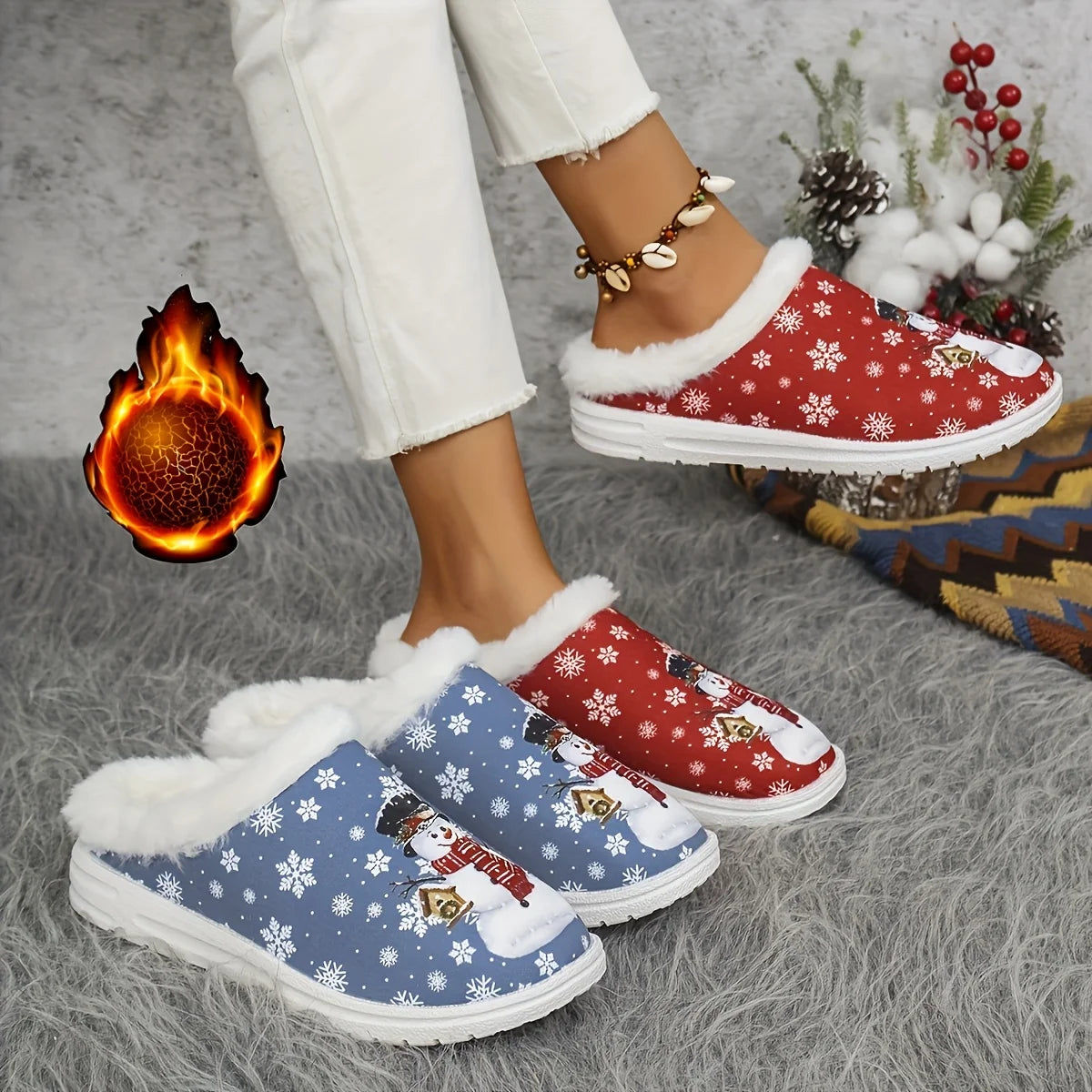 Cozy Snowman Slippers - Non-Slip Warm House Shoes, Plush Indoor Comfort for Winter. Soft & Slip-On! 🏠⛄️