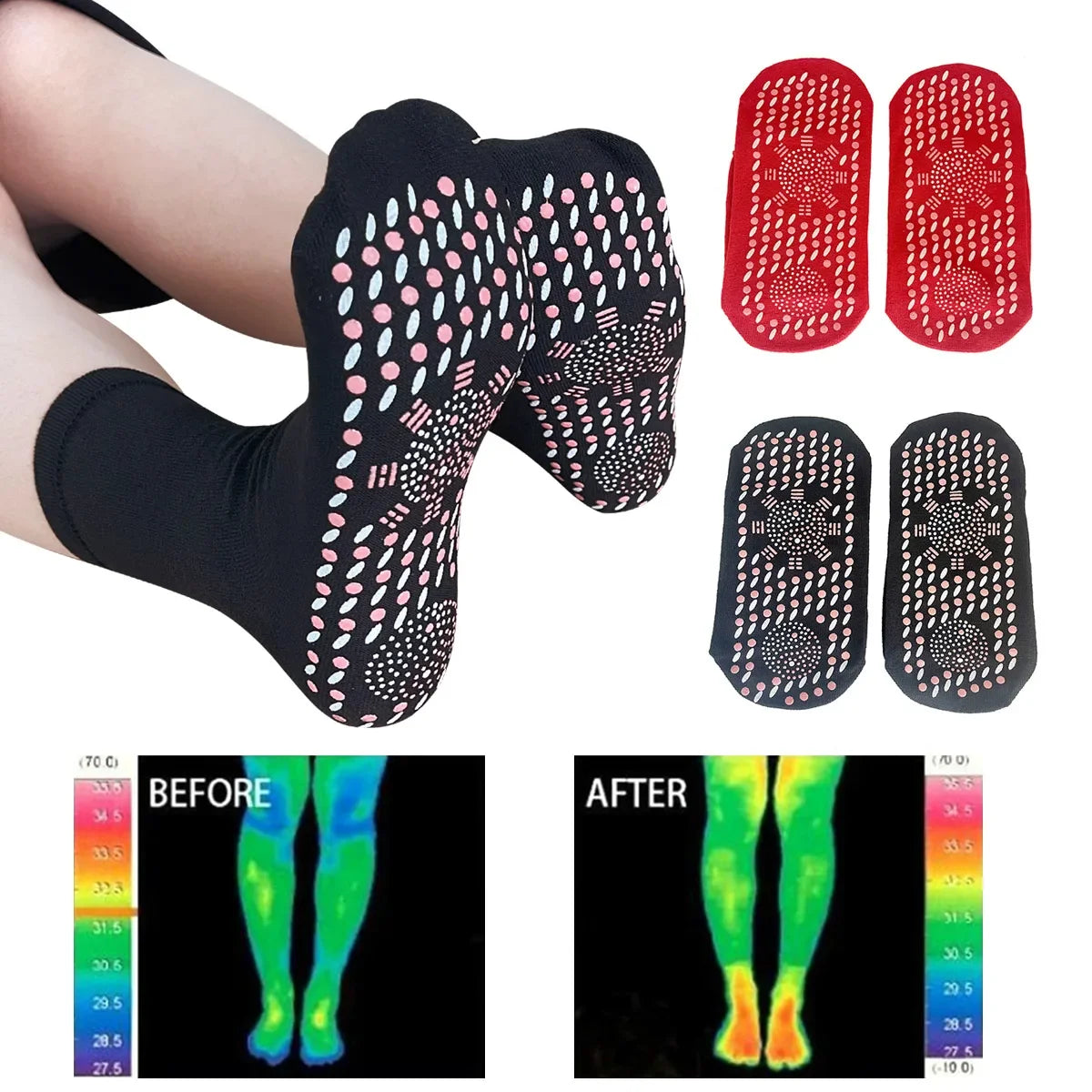 1/5Pairs Heated Socks, Self Heating Socks for Men Women,Massage Anti-Freezing for Fishing Camping Hiking Skiing and Foot Warmer