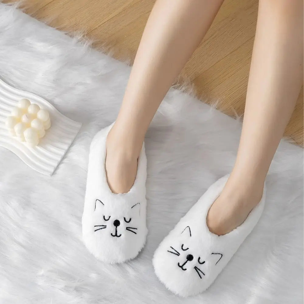 Cozy Anti-Slip Slipper Socks Women Cartoon Cat Soft Fleece Floor Socks Indoor Shoes Warm Winter Plush Socks Bedroom