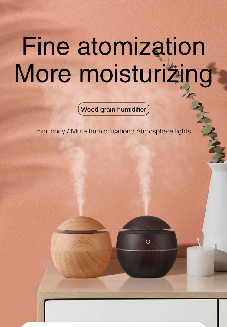 Home Wood Grain Air Humidifier Purifier Aroma Diffuser USB Ultrasonic Cool Mist Sprayer Essential Oil Fragrance