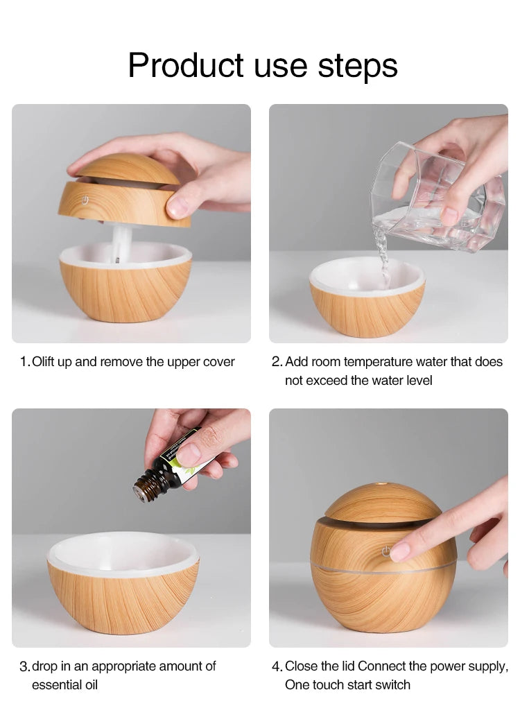 Home Wood Grain Air Humidifier Purifier Aroma Diffuser USB Ultrasonic Cool Mist Sprayer Essential Oil Fragrance
