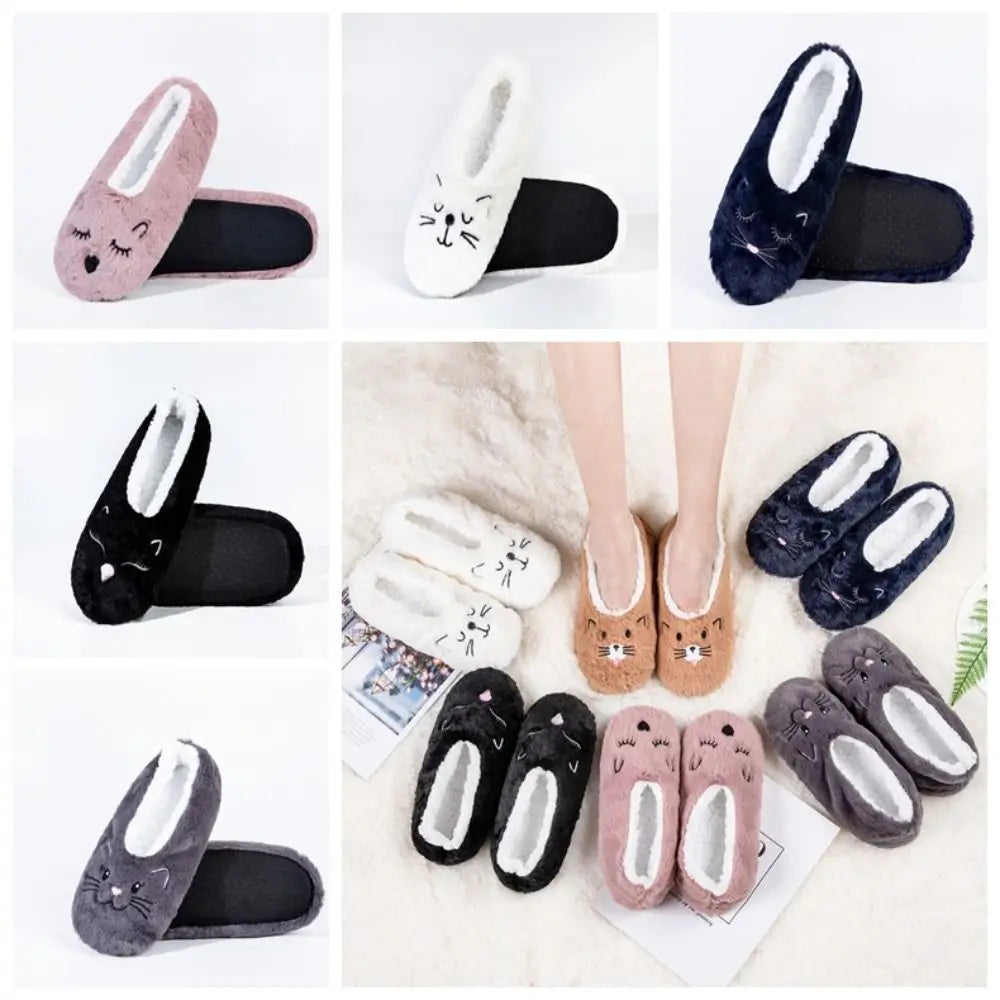 Cozy Anti-Slip Slipper Socks Women Cartoon Cat Soft Fleece Floor Socks Indoor Shoes Warm Winter Plush Socks Bedroom