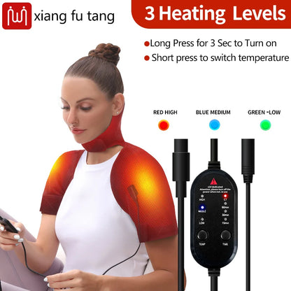 Heated Shoulder Back Massager 3 Massage Heating Functions Fits Shoulders Neck Back Relieves Cervical Soreness Muscle Strains