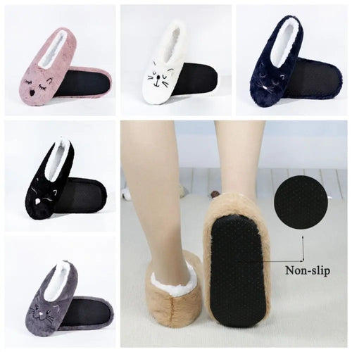 Cozy Anti-Slip Slipper Socks Women Cartoon Cat Soft Fleece Floor Socks Indoor Shoes Warm Winter Plush Socks Bedroom