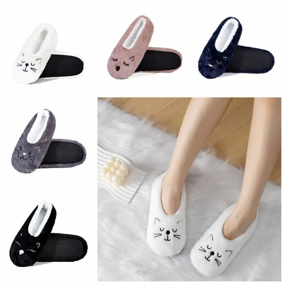 Cozy Anti-Slip Slipper Socks Women Cartoon Cat Soft Fleece Floor Socks Indoor Shoes Warm Winter Plush Socks Bedroom