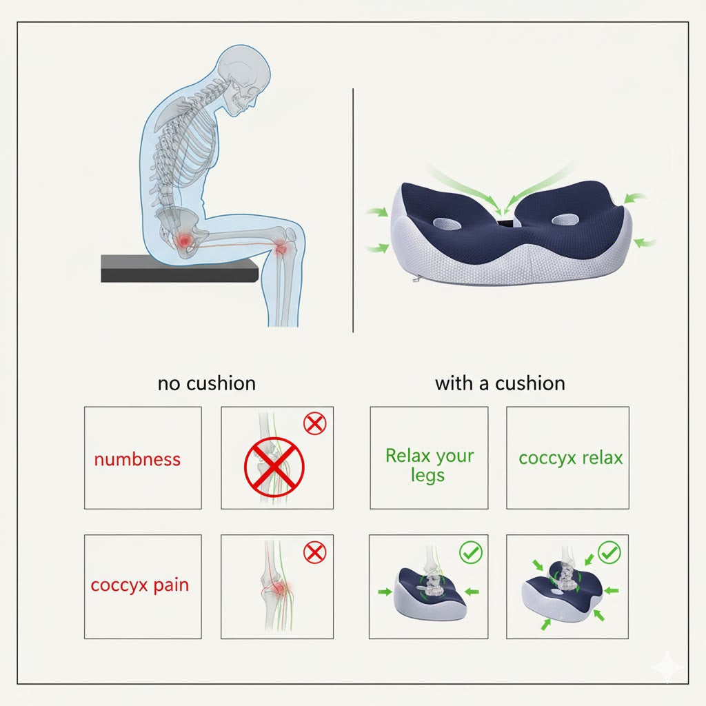 Sciatica Relief Cushion for Tailbone, Hip & Lower Back Support